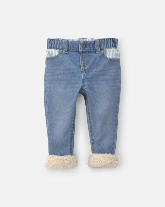 Baby Striped Pull-On Cuffed Jeans- Light Wash