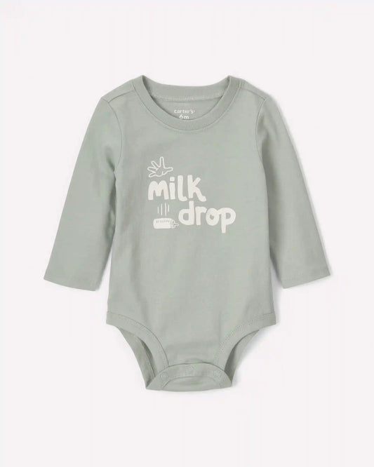 Baby 'Milk Drop' Long-Sleeve Graphic Bodysuit - Green