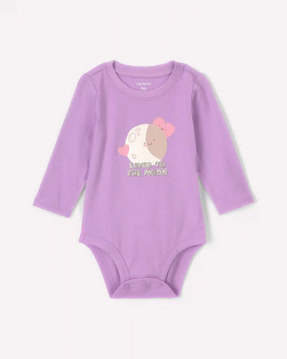 Baby Girl 'Loved To The Moon' Long-Sleeve Graphic Bodysuit - Purple