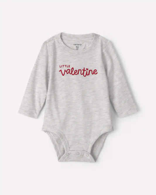 Baby 'Little Valentine' Long-Sleeve Graphic Bodysuit - Grey