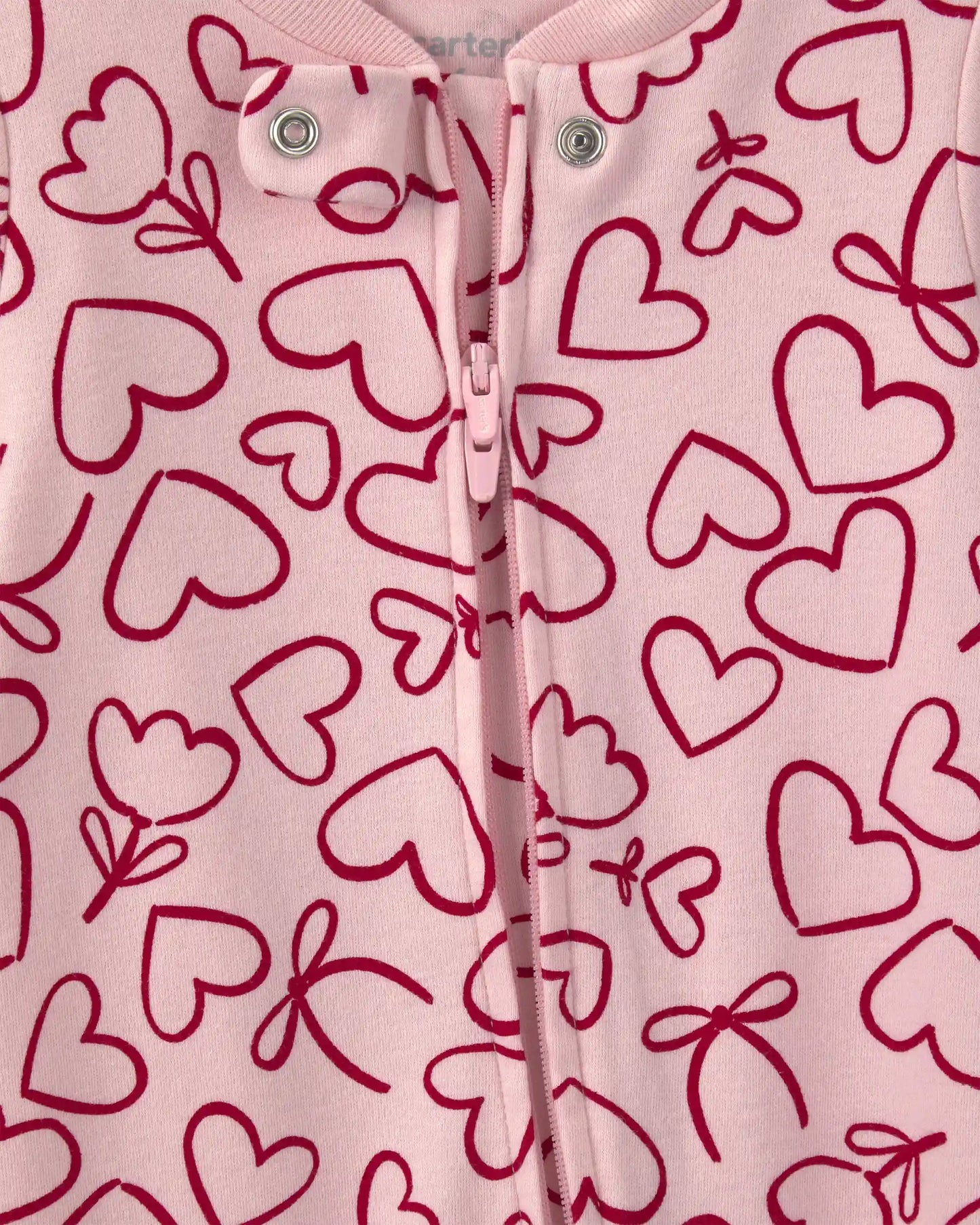 Baby Girl 2-Way Zip Valentine's Day Cotton Sleep & Play Pajamas - Pink