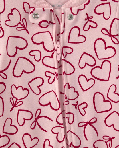 Baby Girl 2-Way Zip Valentine's Day Cotton Sleep & Play Pajamas - Pink