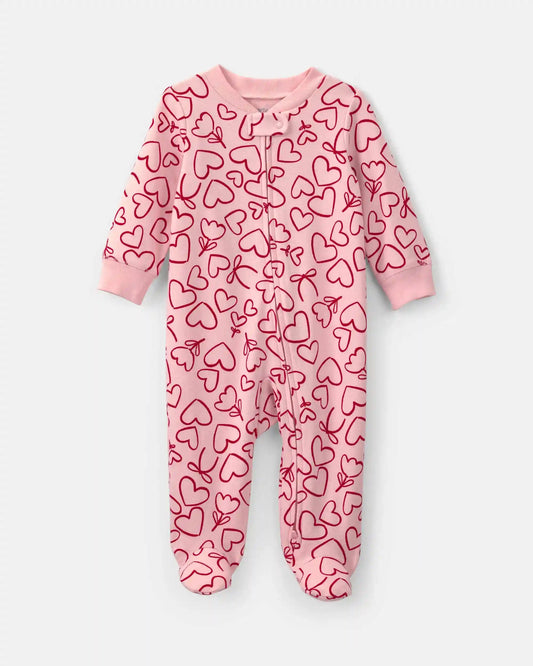 Baby Girl 2-Way Zip Valentine's Day Cotton Sleep & Play Pajamas - Pink
