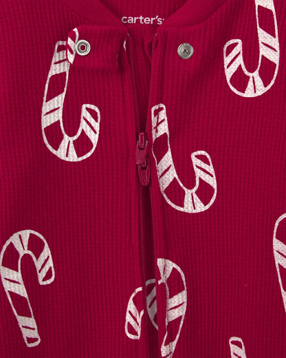 Baby Boy Candy Cane Christmas Thermal Sleep & Play Pajamas - Red