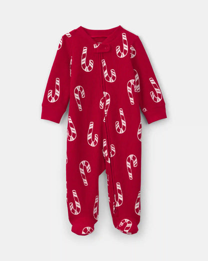 Baby Boy Candy Cane Christmas Thermal Sleep & Play Pajamas - Red