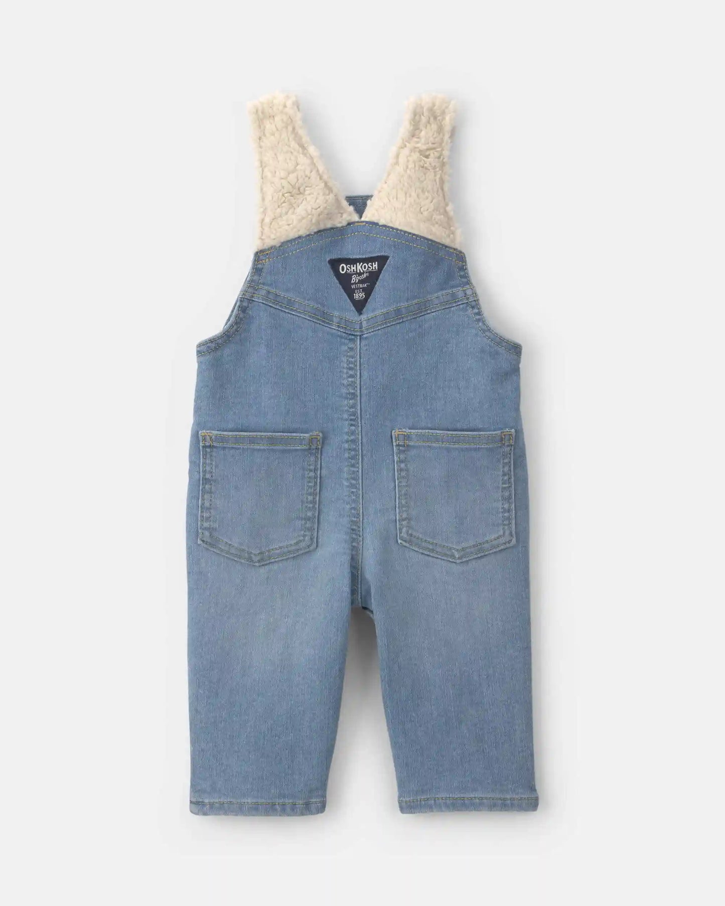 Baby Teddy Fleece Denim Overalls - Light Wash