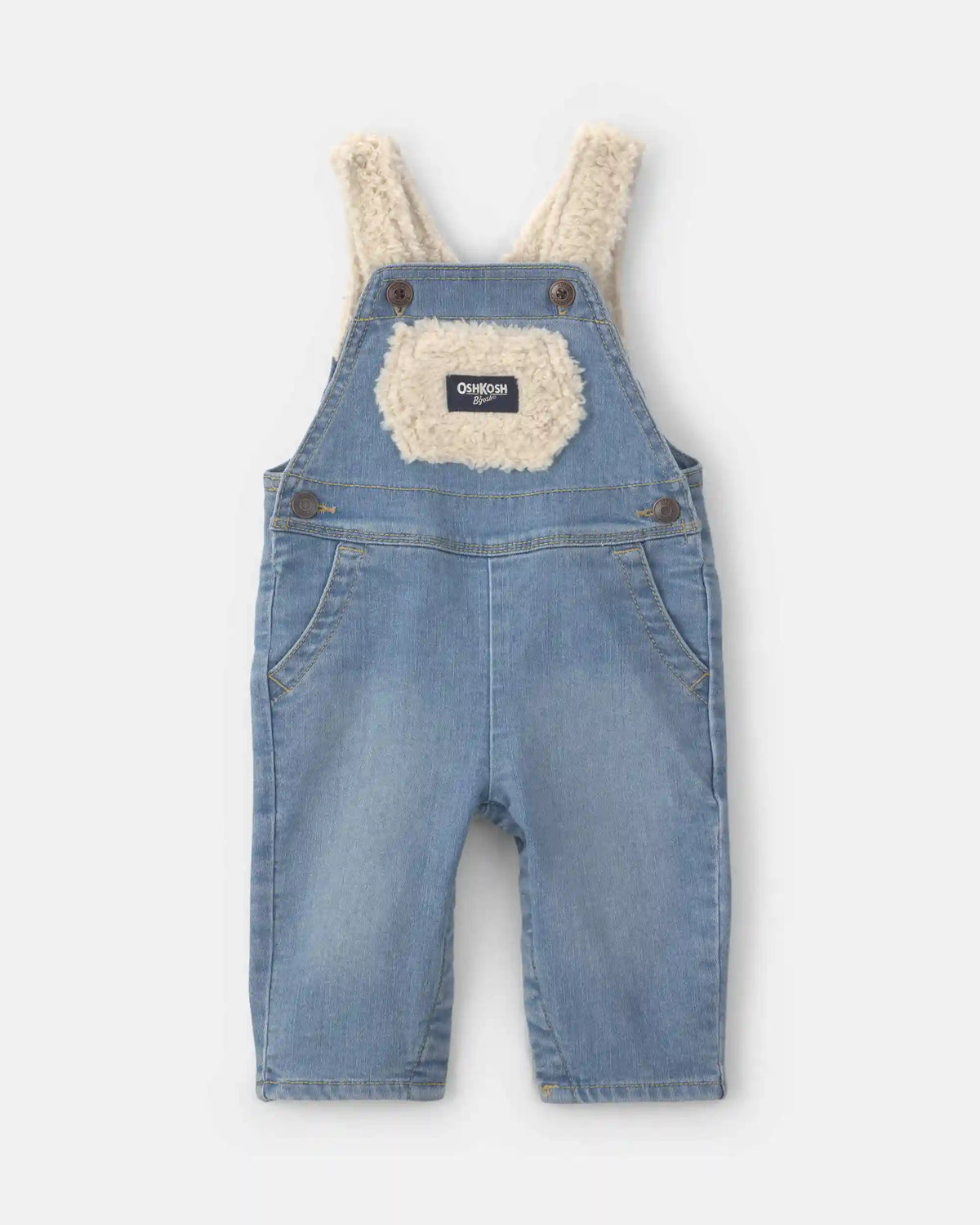 Baby Teddy Fleece Denim Overalls - Light Wash