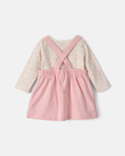 Baby Girl 3-Piece Heart Valentine's Day French Terry Long-Sleeve Dress Set - Pink/Cream