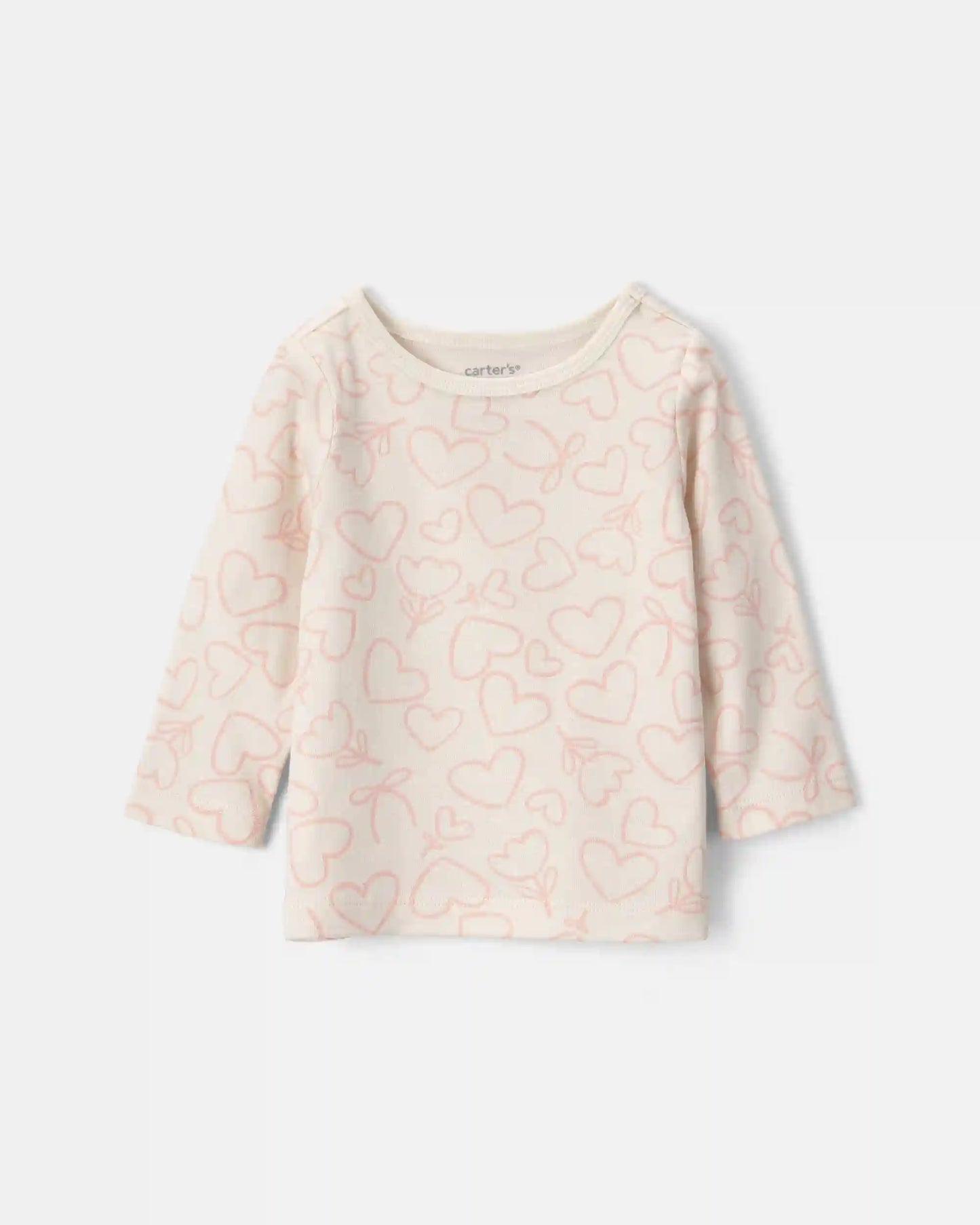 Baby Girl 3-Piece Heart Valentine's Day French Terry Long-Sleeve Dress Set - Pink/Cream