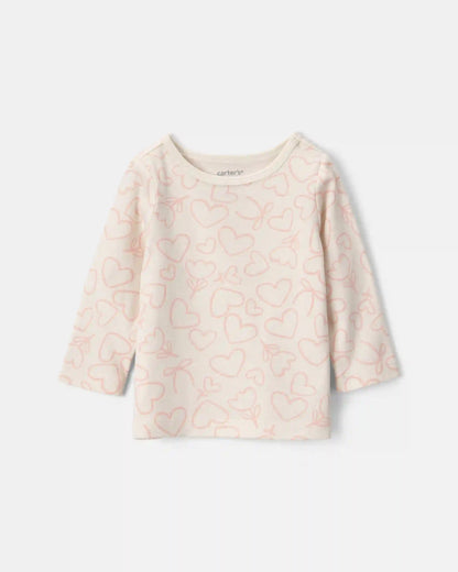 Baby Girl 3-Piece Heart Valentine's Day French Terry Long-Sleeve Dress Set - Pink/Cream