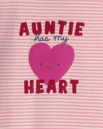 Baby Girl 'Auntie Has My Heart' Striped Long-Sleeve Graphic Bodysuit - Pink