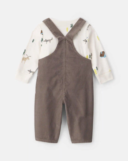 Baby Boy 2-Piece Outdoors Corduroy Long-Sleeve Overall Set - Brown/Cream