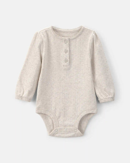 Baby Girl Ribbed Long-Sleeve Bodysuit - Cream