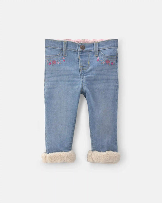 Baby Girl Floral Pull-On Cuffed Jeans - Light Wash