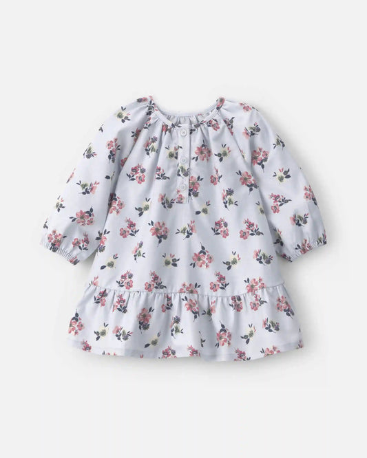 Baby Girl Floral Long-Sleeve Dress - Blue