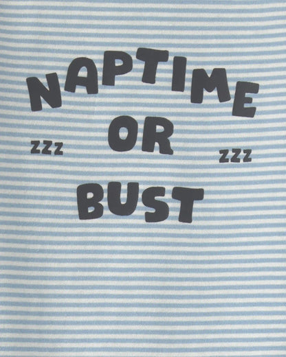 Baby Boy 'Naptime or Bust' Striped Long-Sleeve Graphic Bodysuit - Blue/White