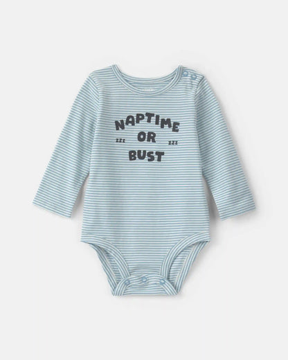 Baby Boy 'Naptime or Bust' Striped Long-Sleeve Graphic Bodysuit - Blue/White