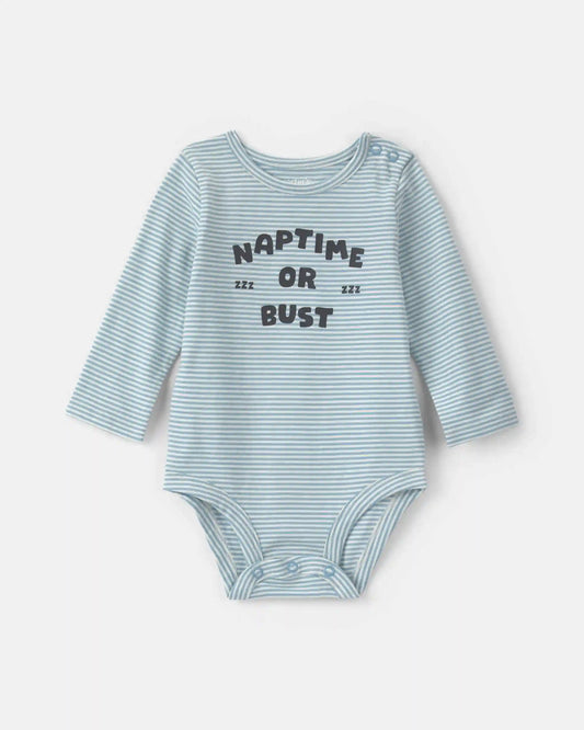 Baby Boy 'Naptime or Bust' Striped Long-Sleeve Graphic Bodysuit - Blue/White
