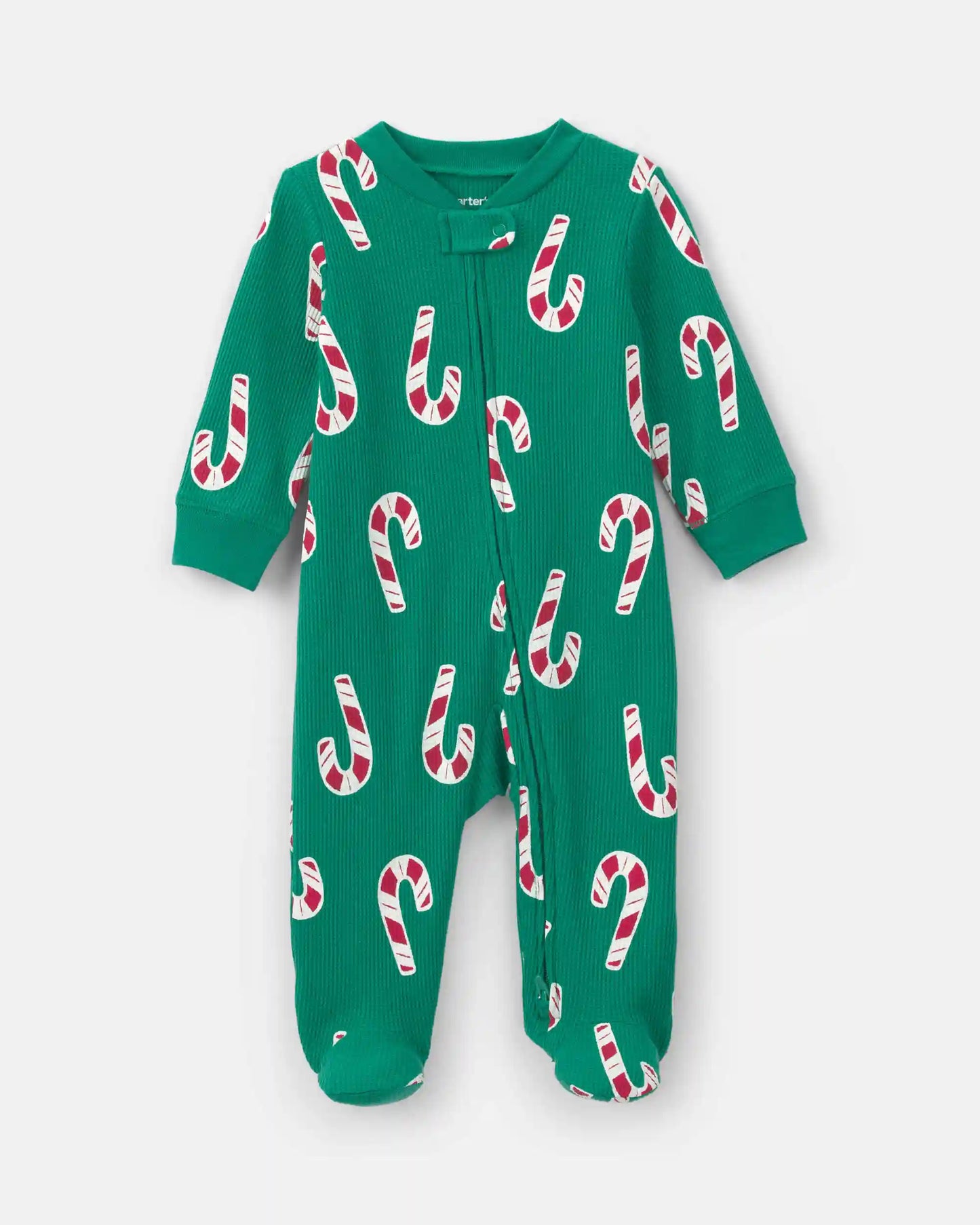 Baby Boy Candy Cane Christmas Thermal Sleep & Play Pajamas - Green