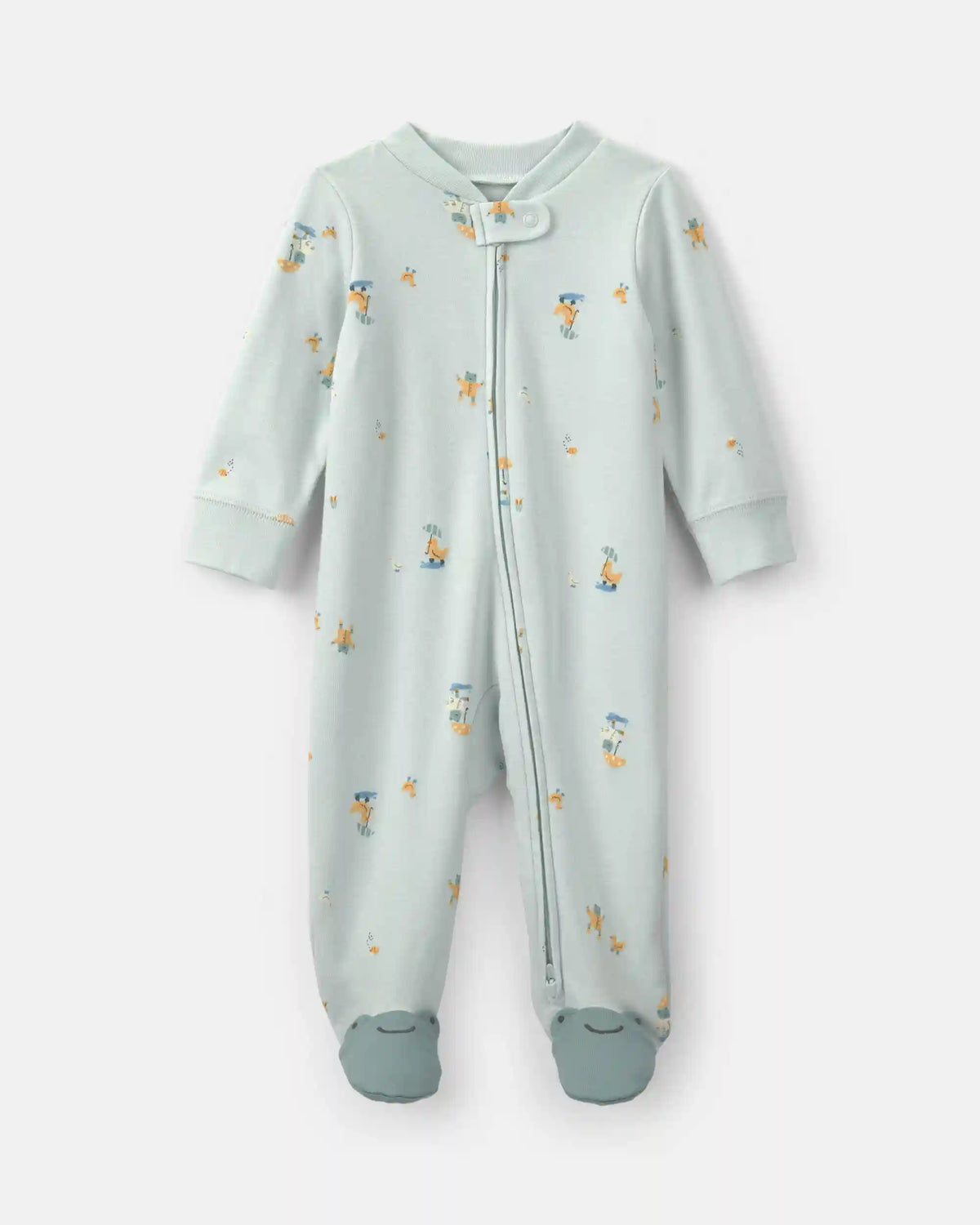 Baby 2-Way Zip Frog & Duck Cotton Sleep & Play Pajamas - Green