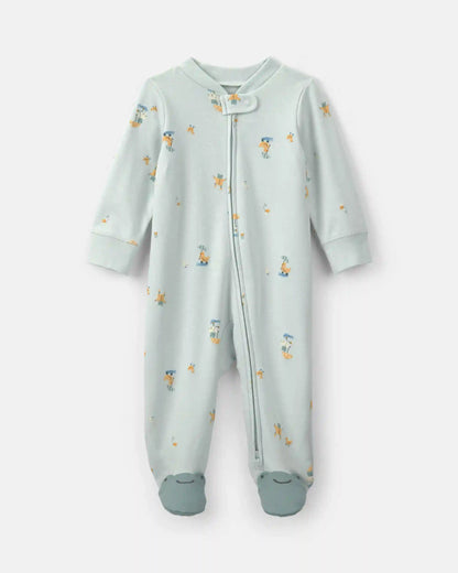 Baby 2-Way Zip Frog & Duck Cotton Sleep & Play Pajamas - Green