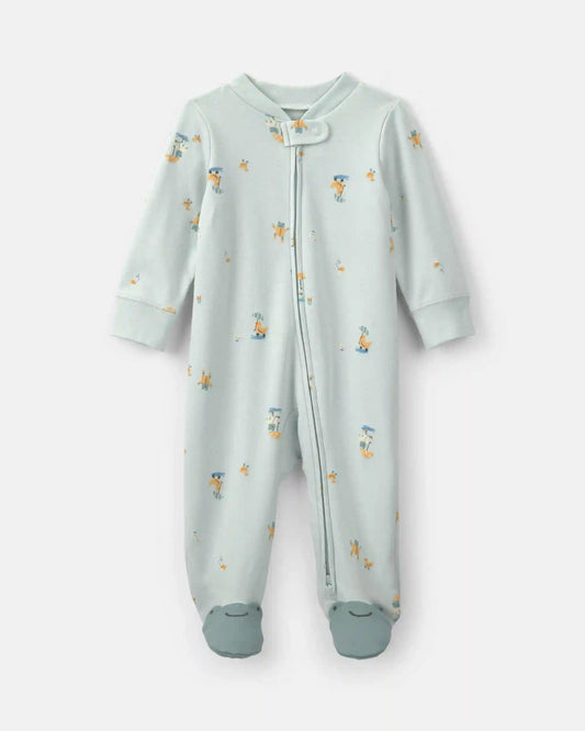 Baby 2-Way Zip Frog & Duck Cotton Sleep & Play Pajamas - Green