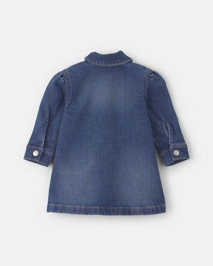 Baby Girl Long-Sleeve Denim Dress - Dark Wash