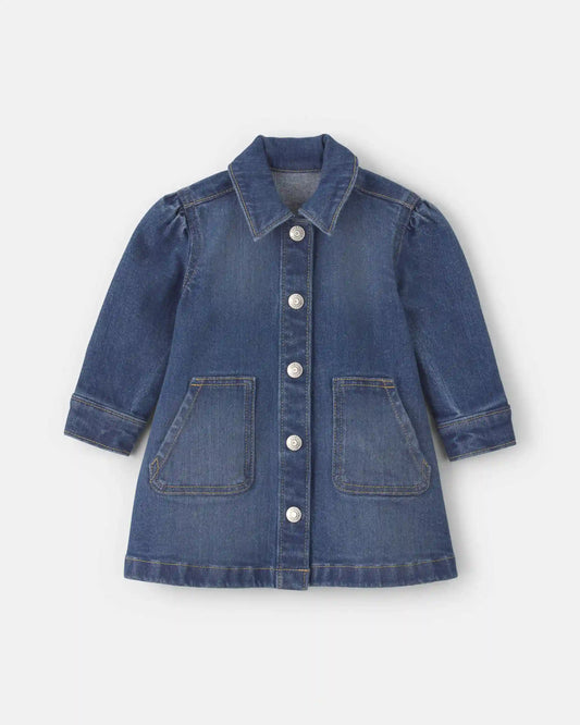 Baby Girl Long-Sleeve Denim Dress - Dark Wash