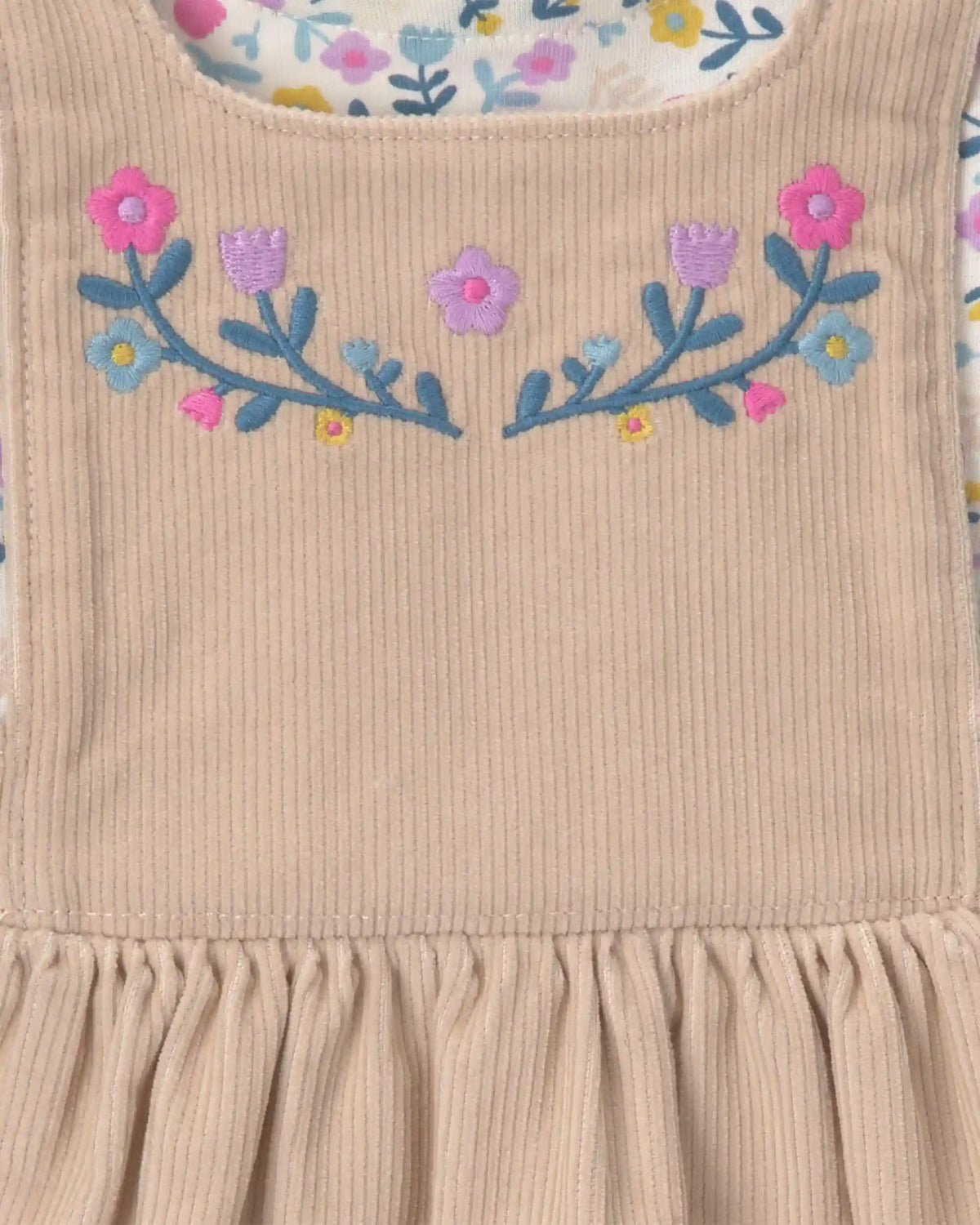 Baby Girl Floral Corduroy Long-Sleeve Dress Set