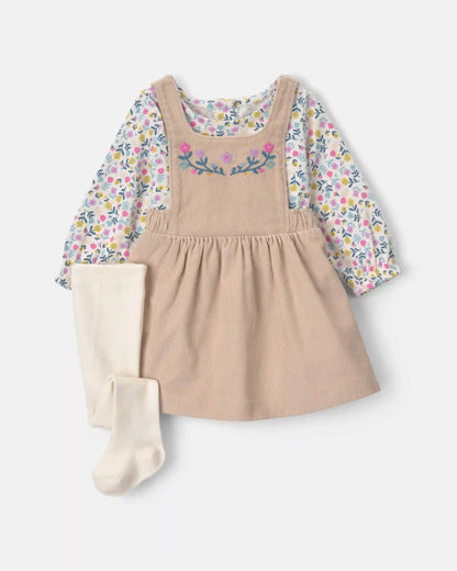 Baby Girl Floral Corduroy Long-Sleeve Dress Set