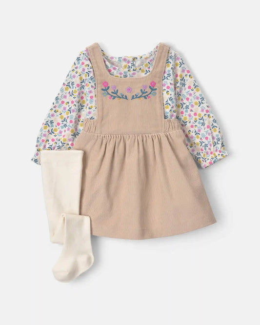 Baby Girl Floral Corduroy Long-Sleeve Dress Set