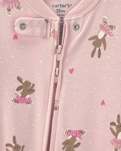 Baby Girl Ballerina Bunny Cotton Snug Fit 1-Piece Pajama - Pink