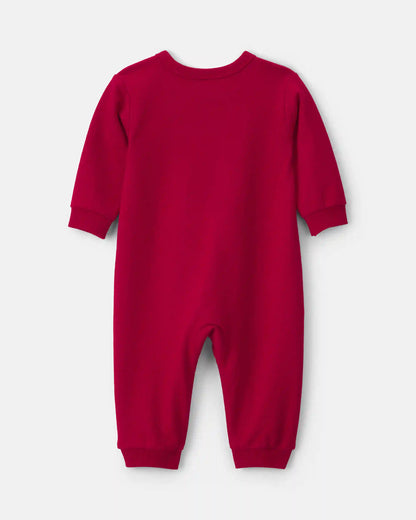 Baby 'Tiny Heart Big Love' Valentine's Day French Terry Long-Sleeve Jumpsuit - Red