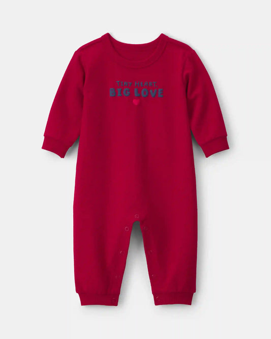 Baby 'Tiny Heart Big Love' Valentine's Day French Terry Long-Sleeve Jumpsuit - Red