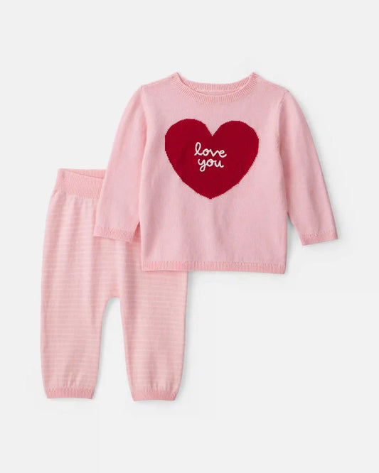 Baby Girl 2-Piece Valentine's Day Long-Sleeve Top & Pant Set - Pink/Red