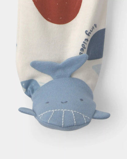 Baby Boy 2-Way Zip Sailboat Whale Cotton Sleep & Play Pajamas - Cream/Blue