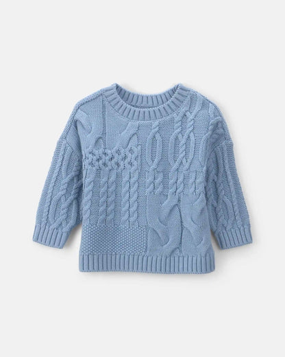 Baby Boy Cable Knit Sweater - Blue