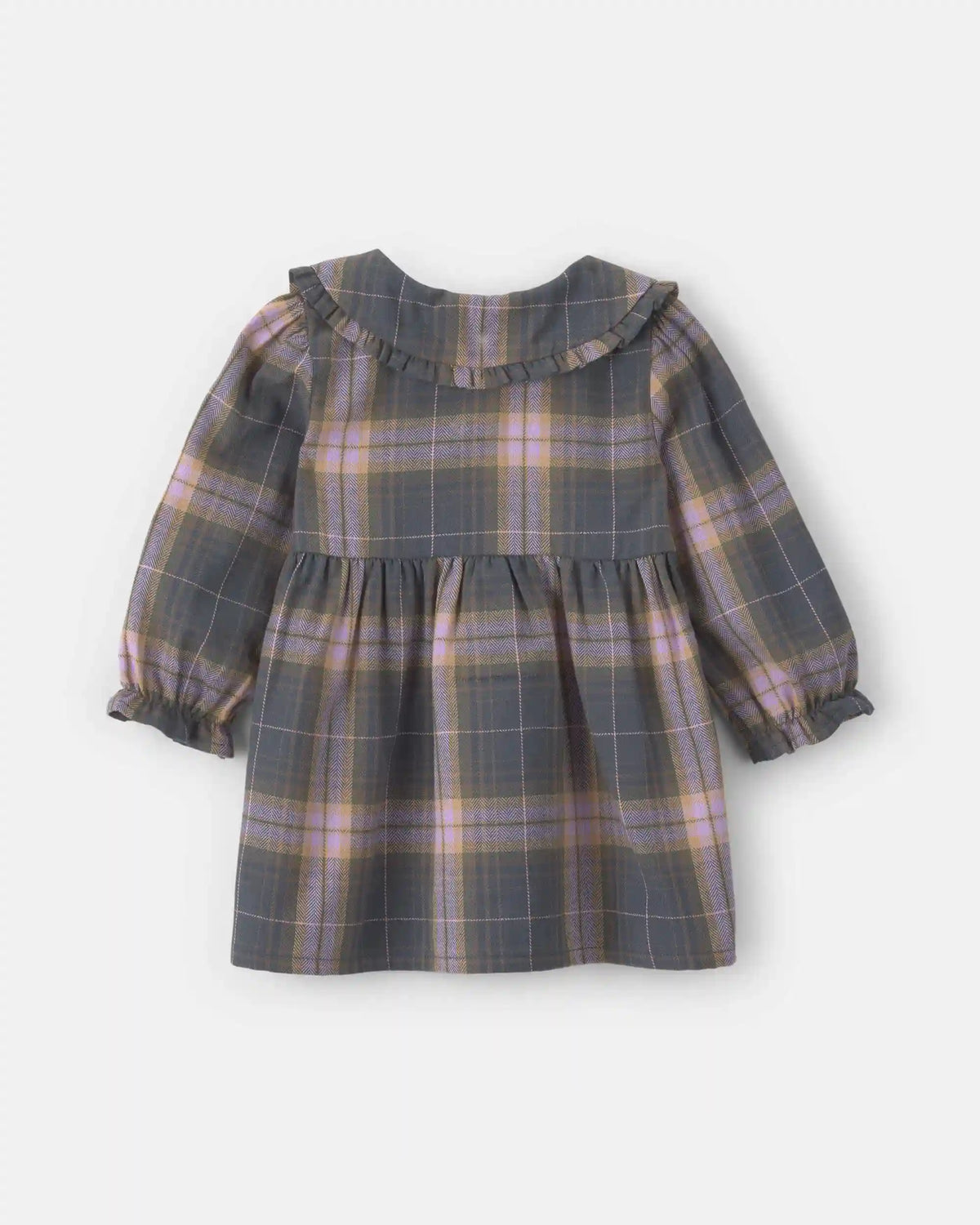 Baby Girl Plaid Peter Pan Collar Long-Sleeve Dress - Grey/Pink