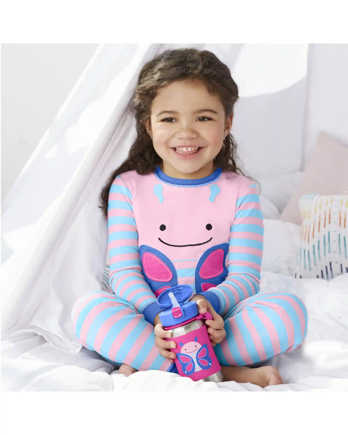 Zoo Stainless Steel Little Kid Straw Bottle - Butterfly
