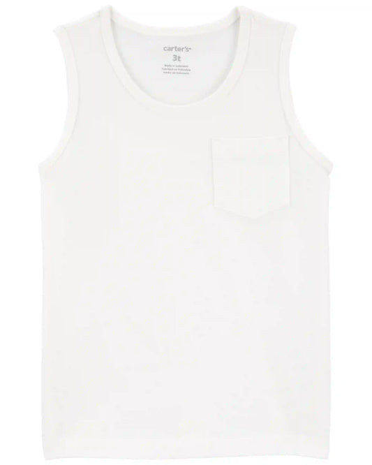 Toddler Boy Pocket Tank - White