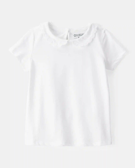 Toddler Scalloped Collar Short-Sleeve Top - White