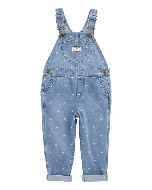 Toddler Heart-Print Knit Denim Overalls - Blue
