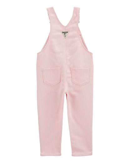 Toddler Knit Denim Hickory Stripe Overalls - Pink