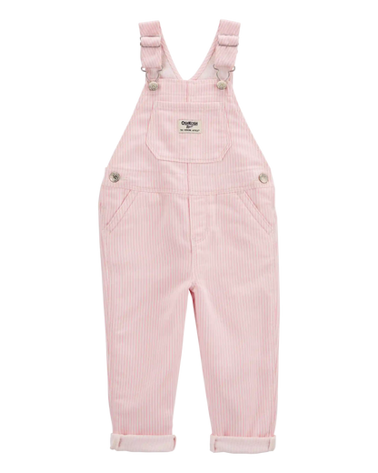 Toddler Knit Denim Hickory Stripe Overalls - Pink