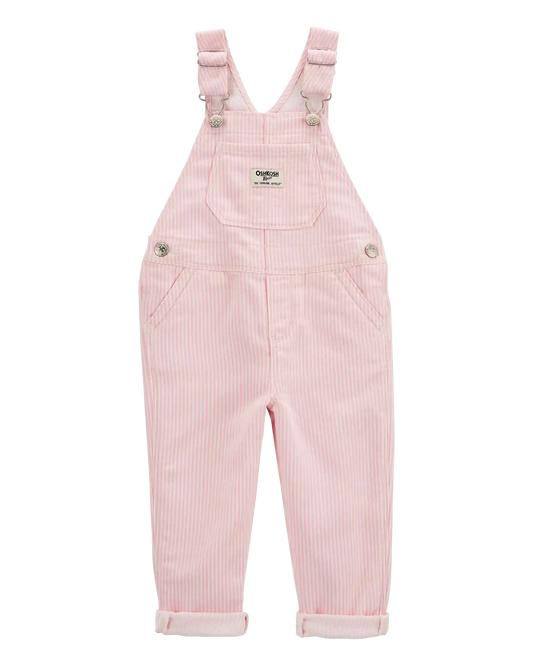 Toddler Knit Denim Hickory Stripe Overalls - Pink