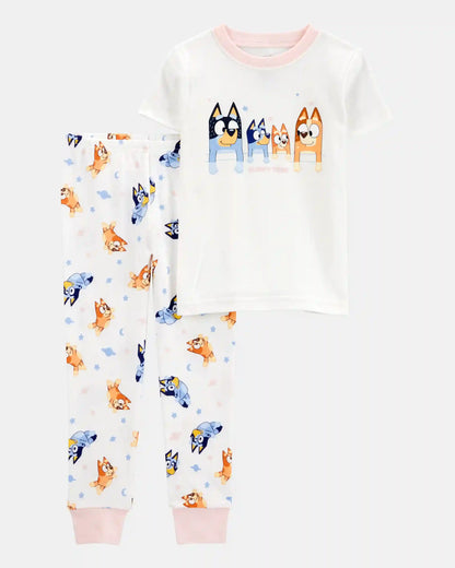 Toddler Girl Bluey Snug Fit Cotton 2-Piece Pajamas - White