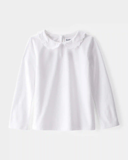 Toddler Scalloped Collar Long-Sleeve Shirt - White