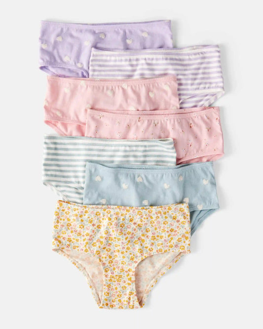 Toddler Girl 7-Pack Heart Print Brief Underwear - Blue/Purple/Pink