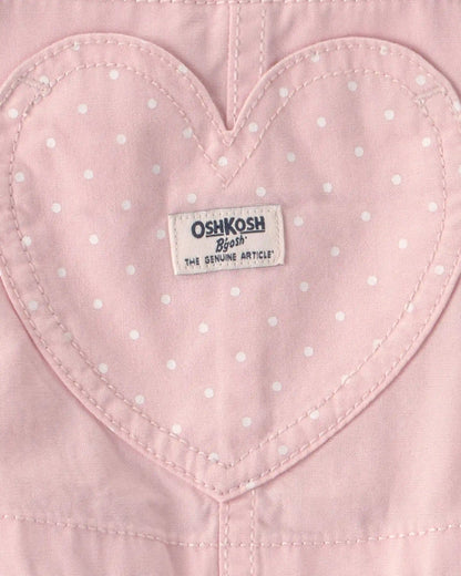 Toddler Girl Heart Pocket Canvas Shortall - Pink
