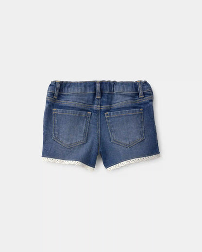 Toddler Girl Eyelet Trim Denim Shorts - Dark Wash